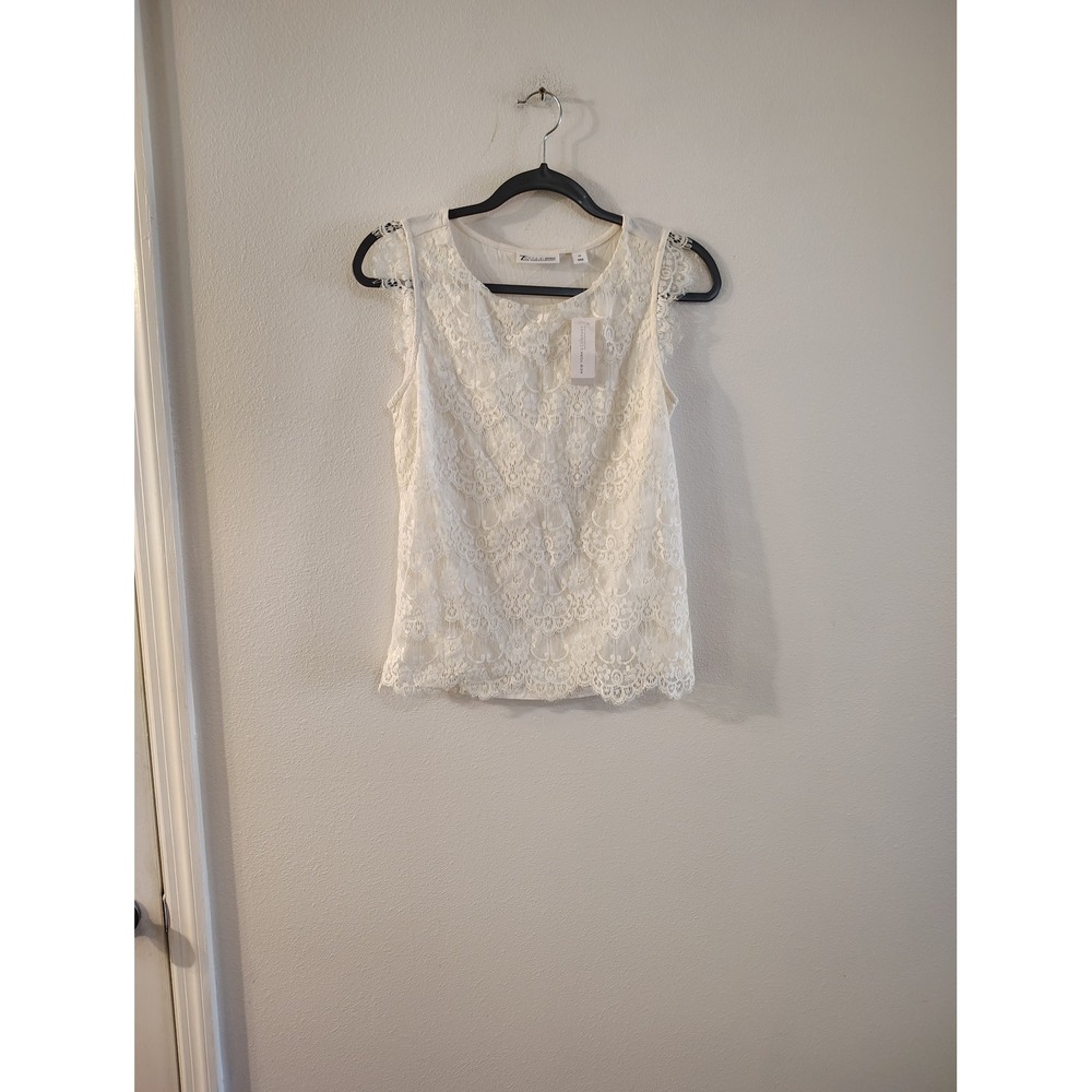7th Avenue New York & Company Floral Lace Sleeveless Blouse Cream‎ XS NWT